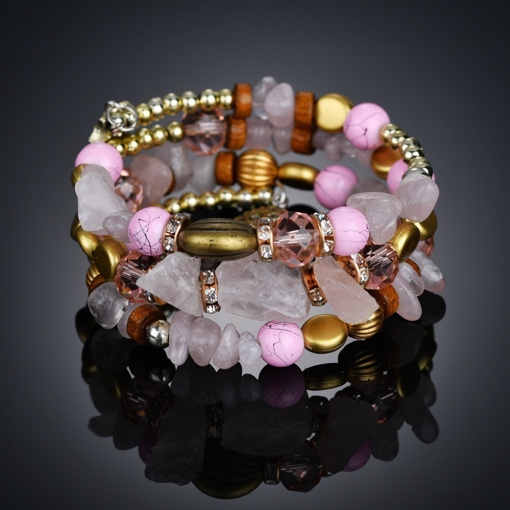*PHAIDRA* Pink Beaded Bohemian Fashion Bracelet